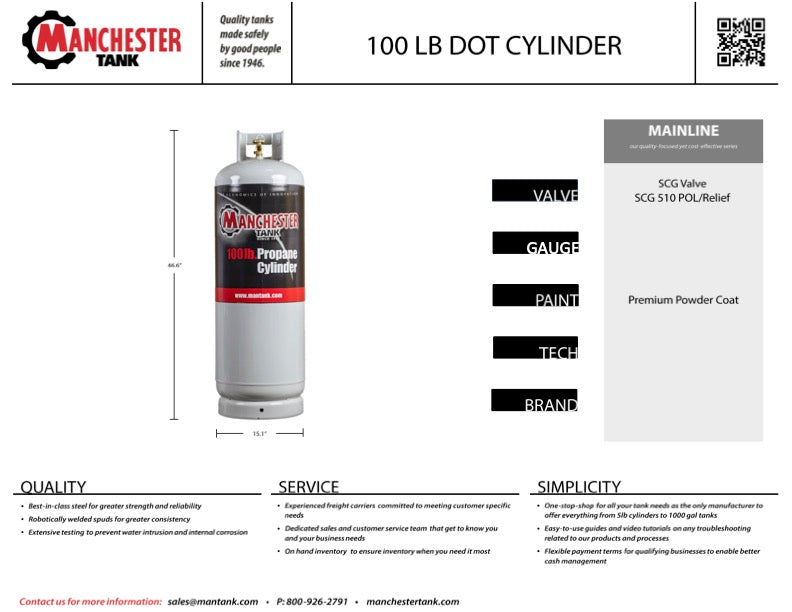 100 LB Side-fill Propane Tank DOT Cylinder