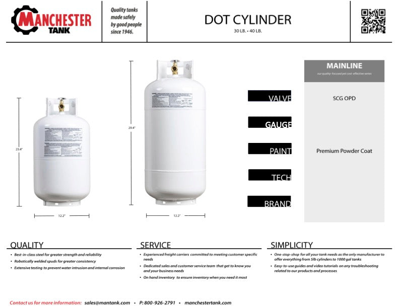 40 LB Propane Tank Vertical DOT Cylinder