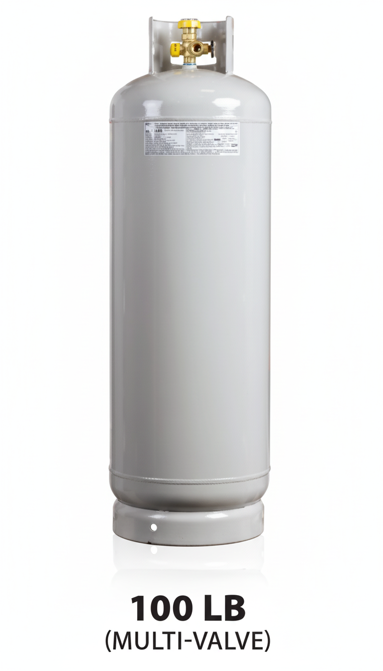 100LB DOT Propane Tank Top Fill & Twin Stage Regulator Kit